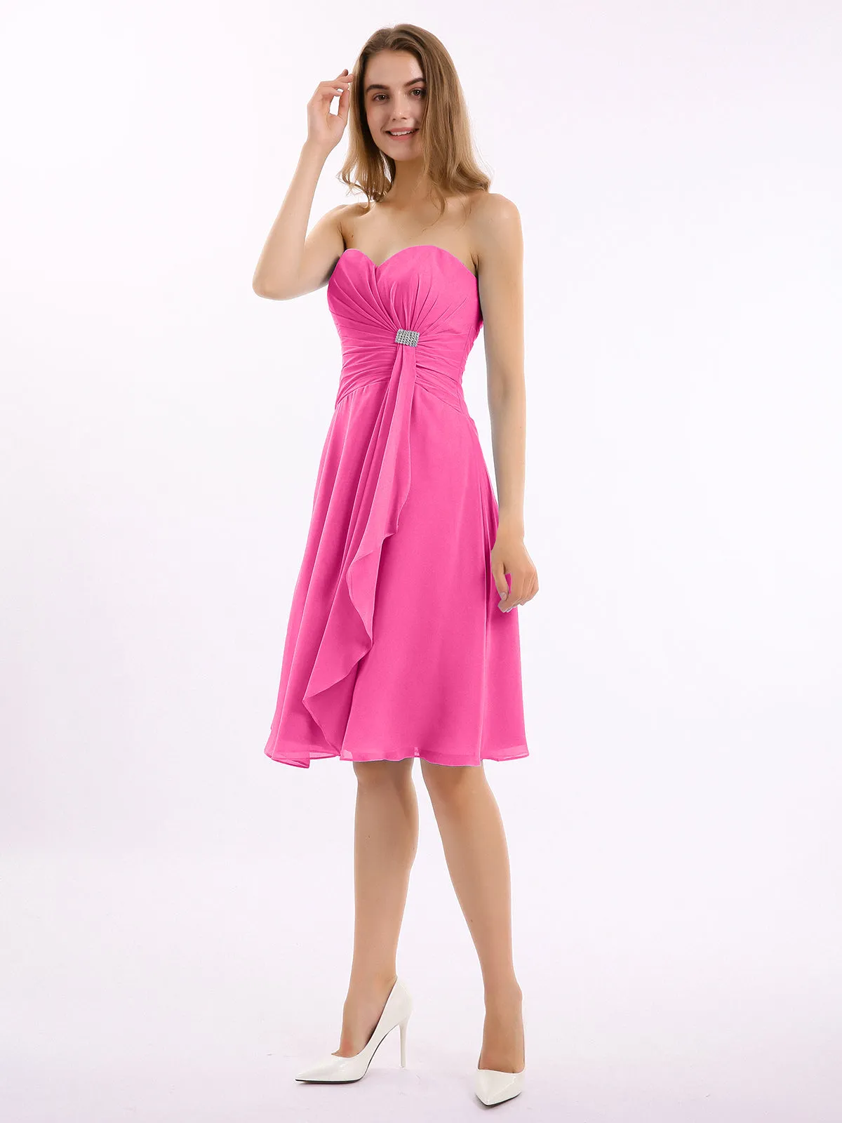 Knee Length Chiffon Dress with Sweetheart Neck-Azalea