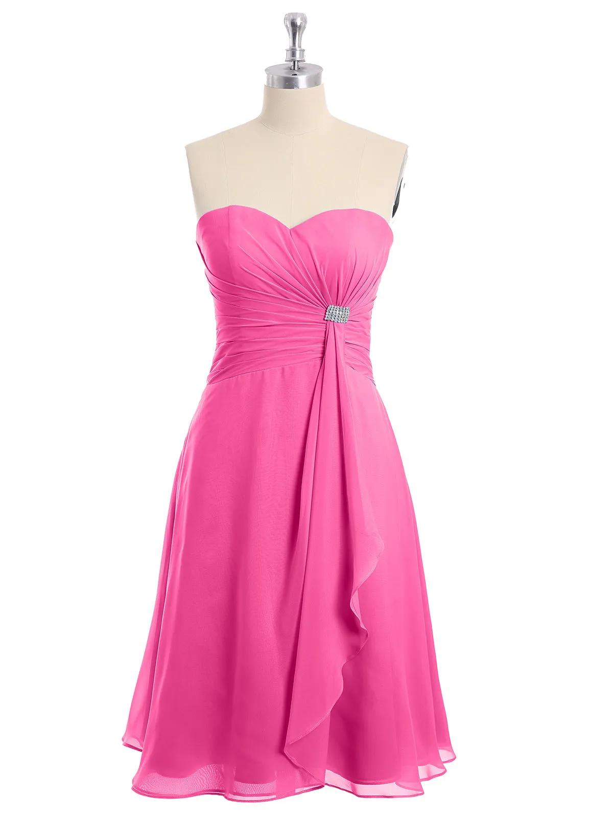 Knee Length Chiffon Dress with Sweetheart Neck-Azalea