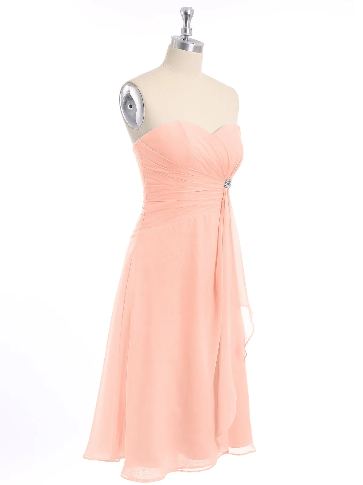 Knee Length Chiffon Dress with Sweetheart Neck-Coral Plus Size