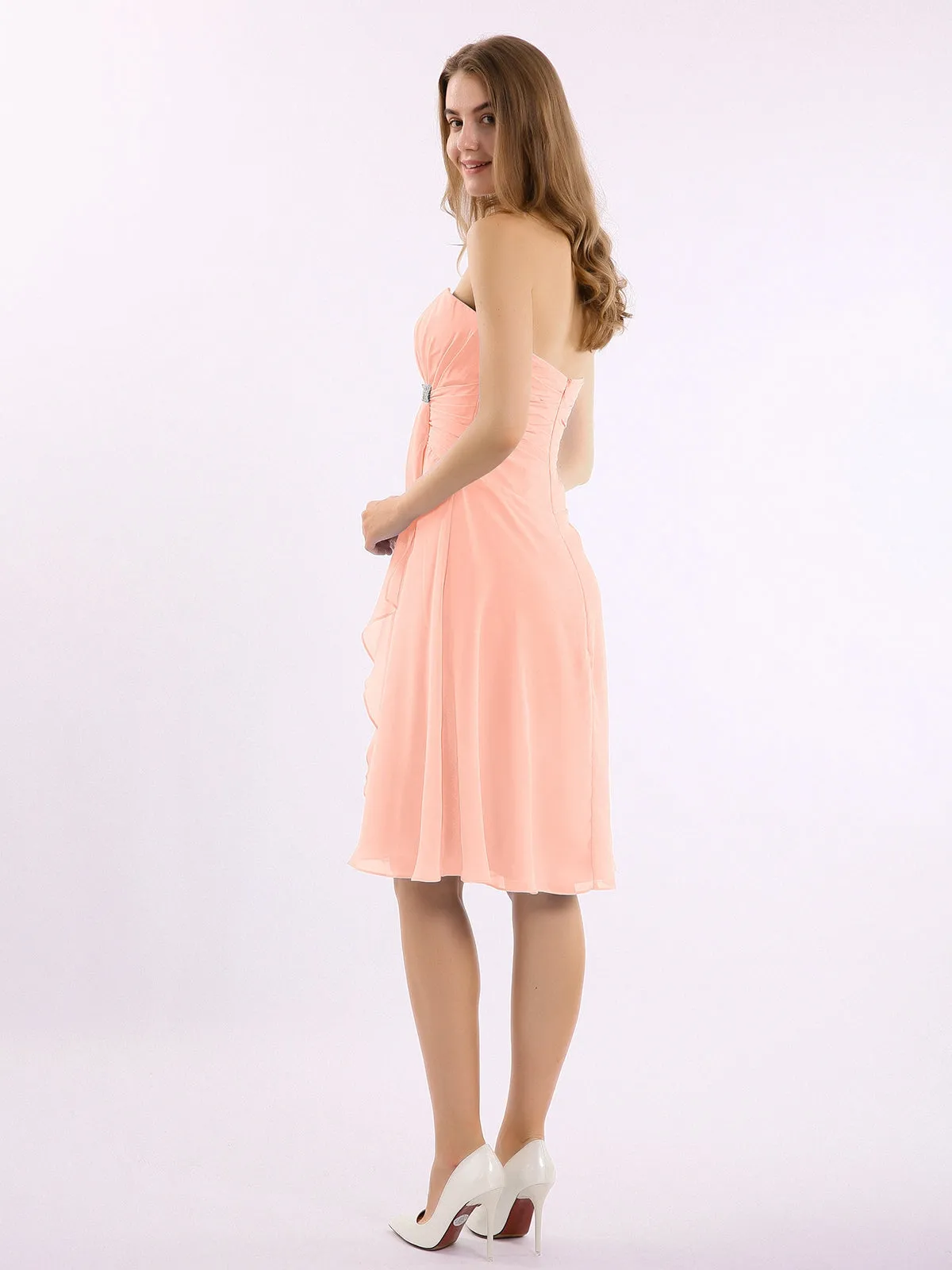 Knee Length Chiffon Dress with Sweetheart Neck-Coral Plus Size