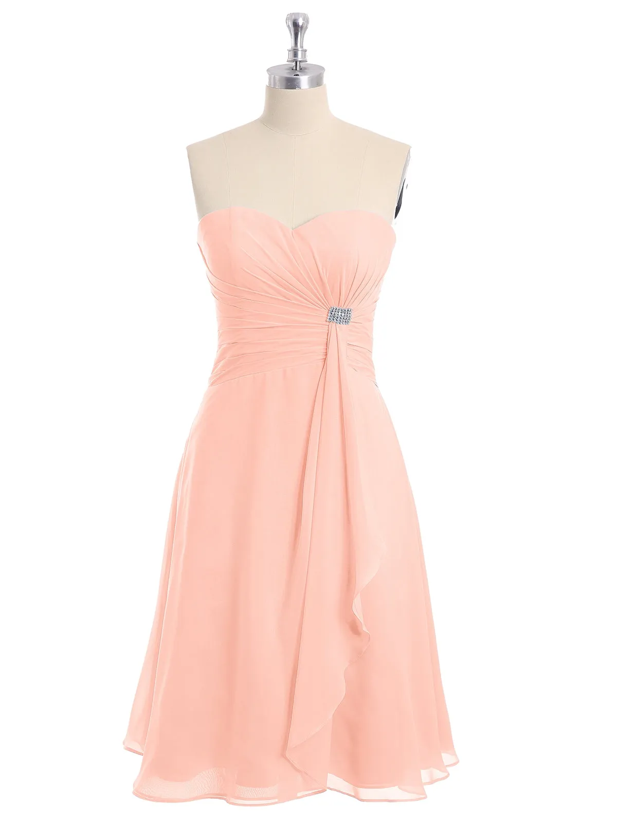 Knee Length Chiffon Dress with Sweetheart Neck-Coral Plus Size