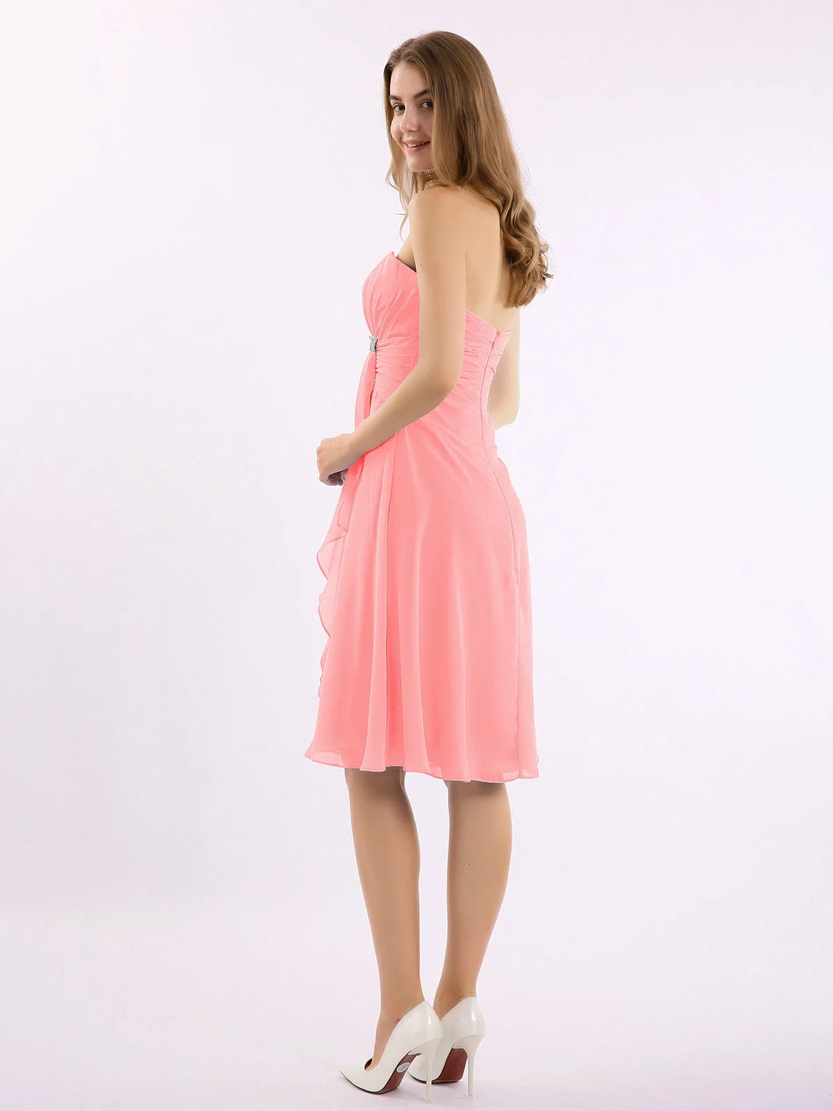 Knee Length Chiffon Dress with Sweetheart Neck-Flamingo Plus Size