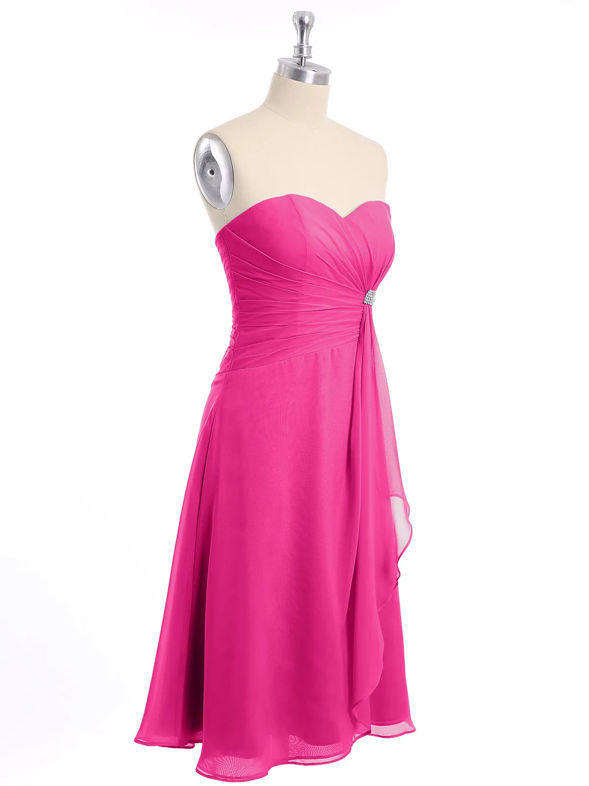 Knee Length Chiffon Dress with Sweetheart Neck-Fuchsia