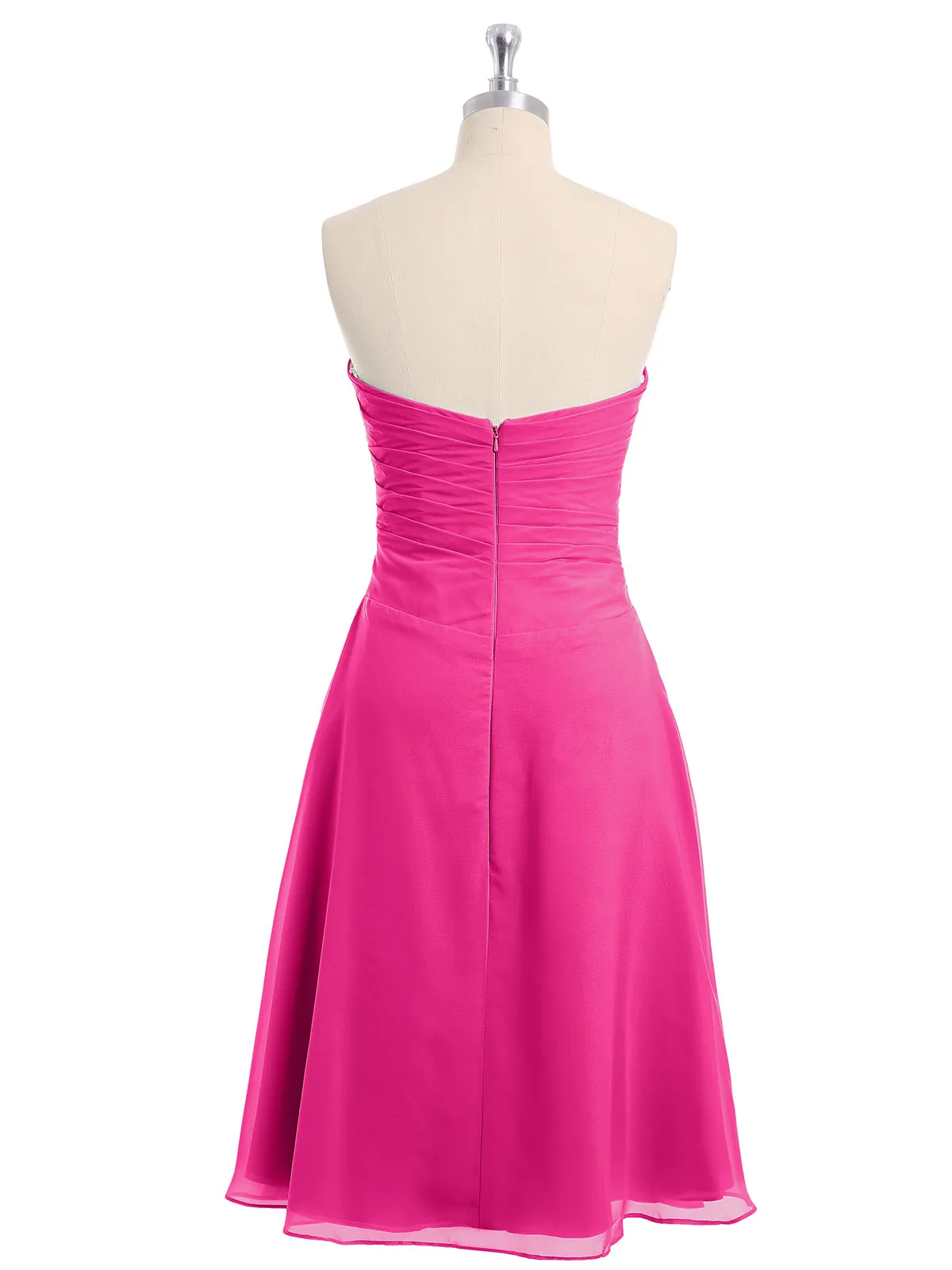 Knee Length Chiffon Dress with Sweetheart Neck-Fuchsia