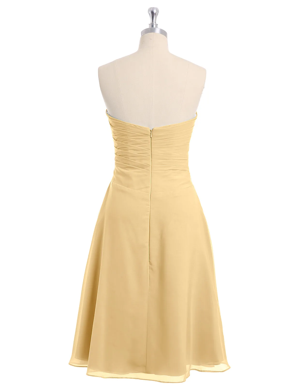 Knee Length Chiffon Dress with Sweetheart Neck-Gold