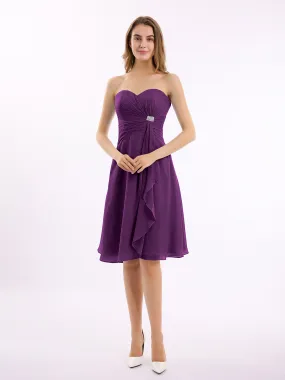 Knee Length Chiffon Dress with Sweetheart Neck-Grape Plus Size