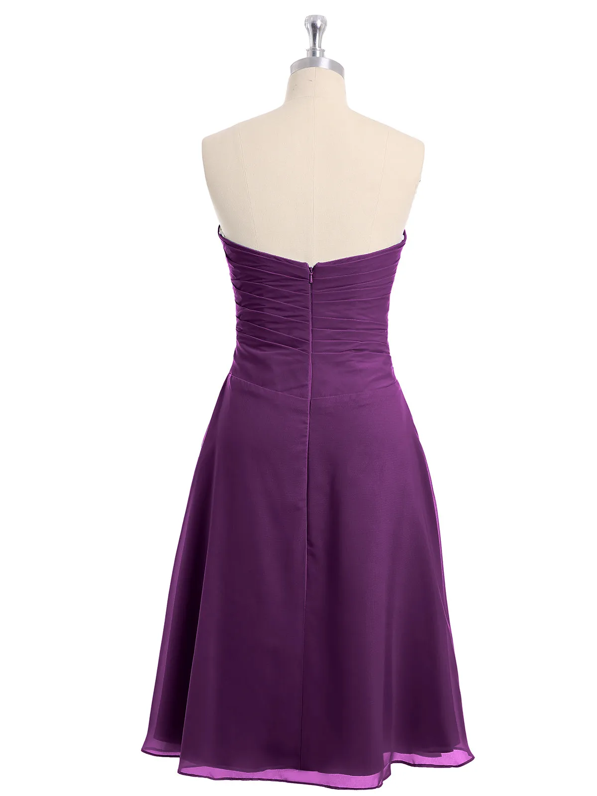 Knee Length Chiffon Dress with Sweetheart Neck-Grape Plus Size