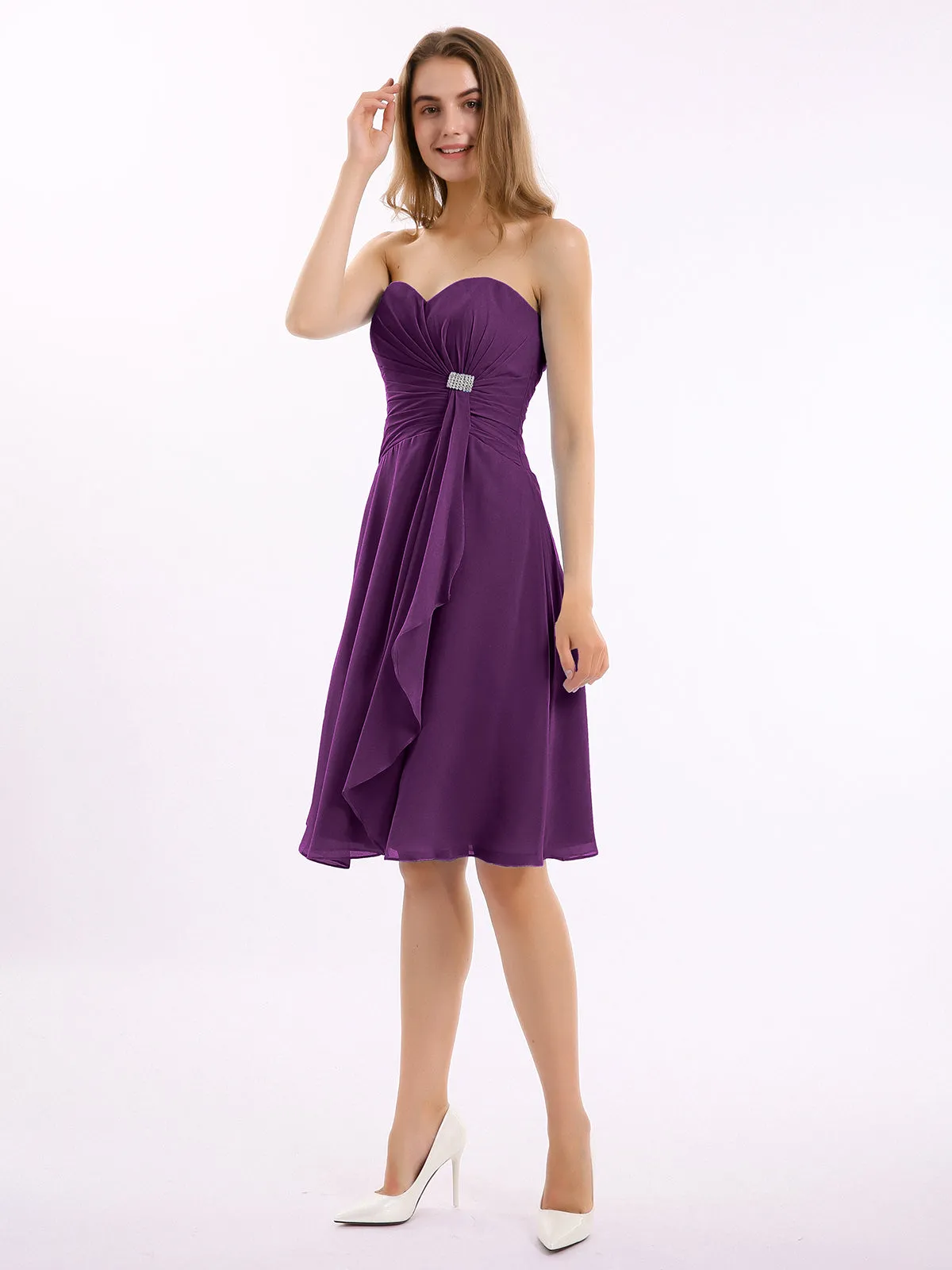 Knee Length Chiffon Dress with Sweetheart Neck-Grape Plus Size