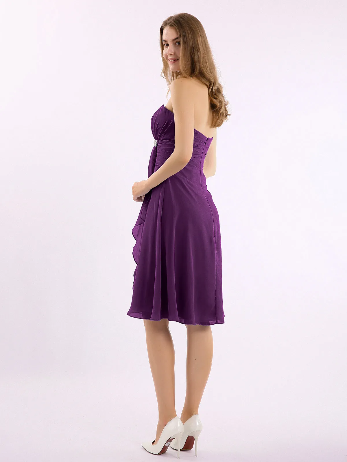 Knee Length Chiffon Dress with Sweetheart Neck-Grape Plus Size