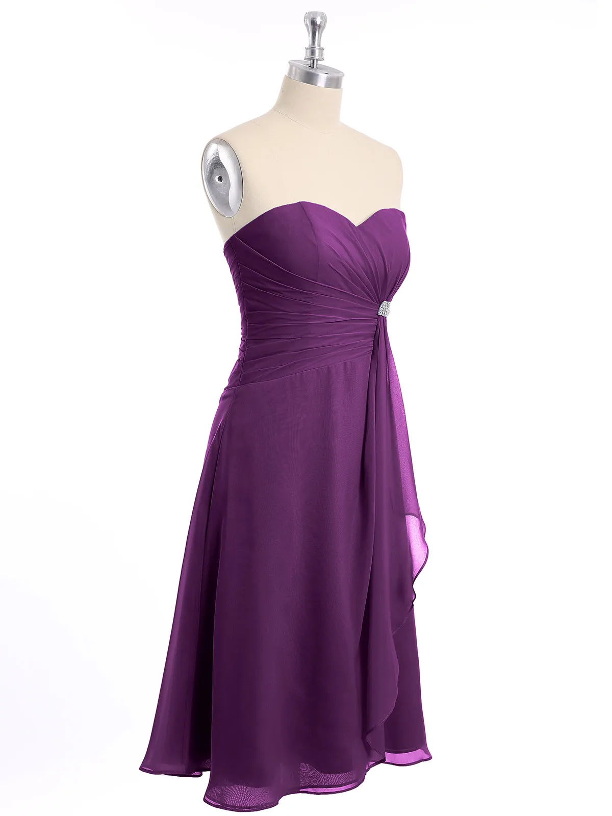 Knee Length Chiffon Dress with Sweetheart Neck-Grape Plus Size