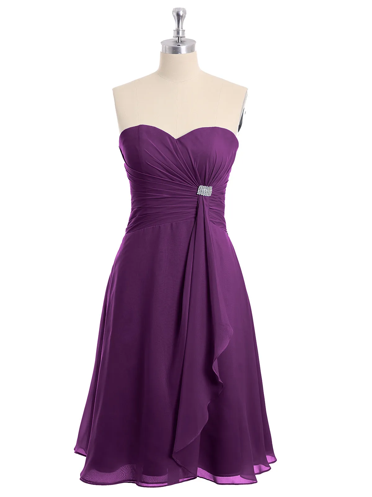 Knee Length Chiffon Dress with Sweetheart Neck-Grape Plus Size