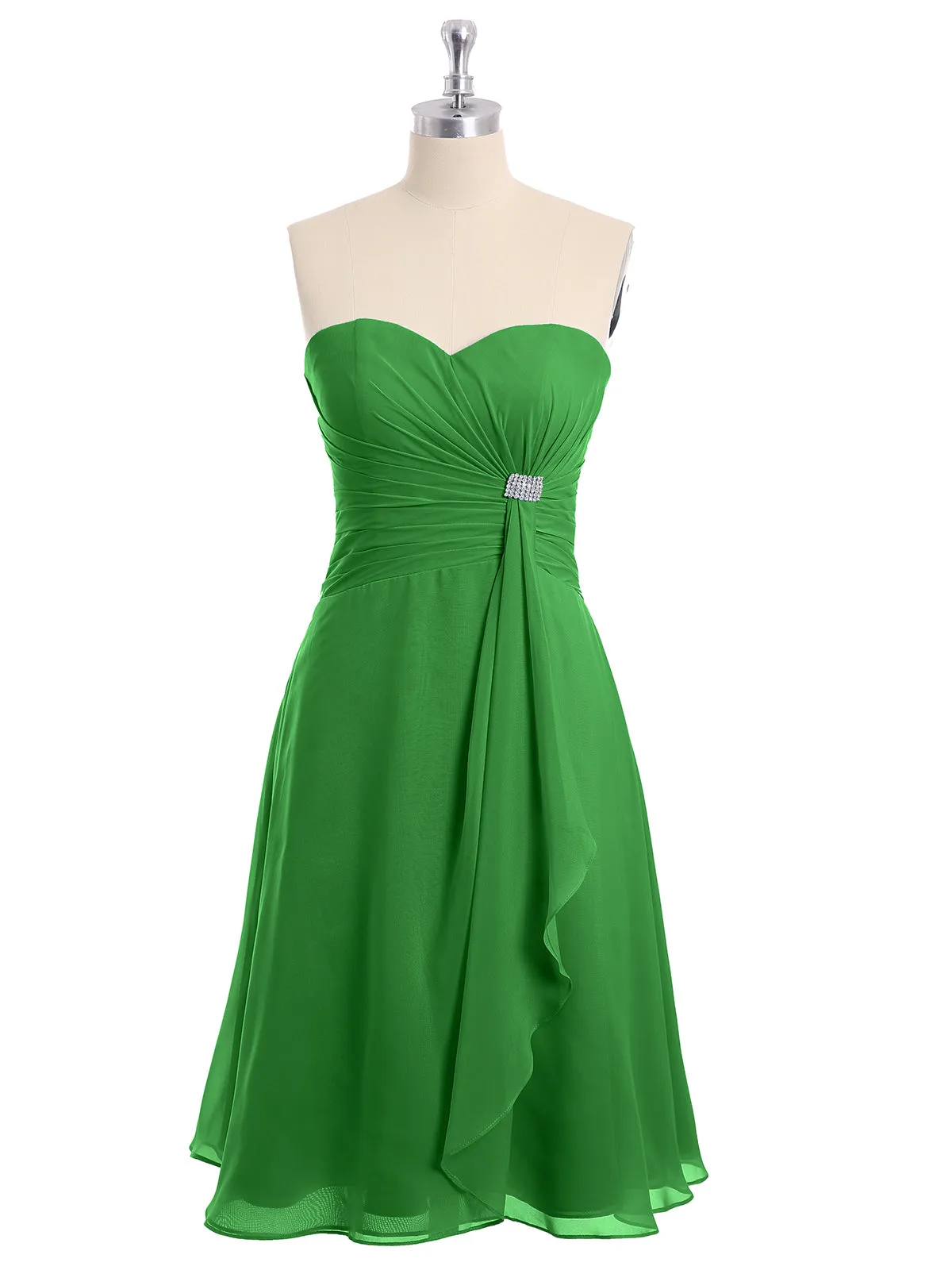 Knee Length Chiffon Dress with Sweetheart Neck-Green