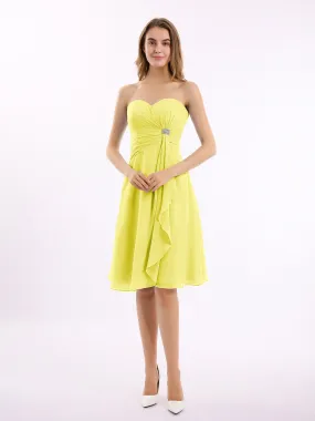 Knee Length Chiffon Dress with Sweetheart Neck-Lemon