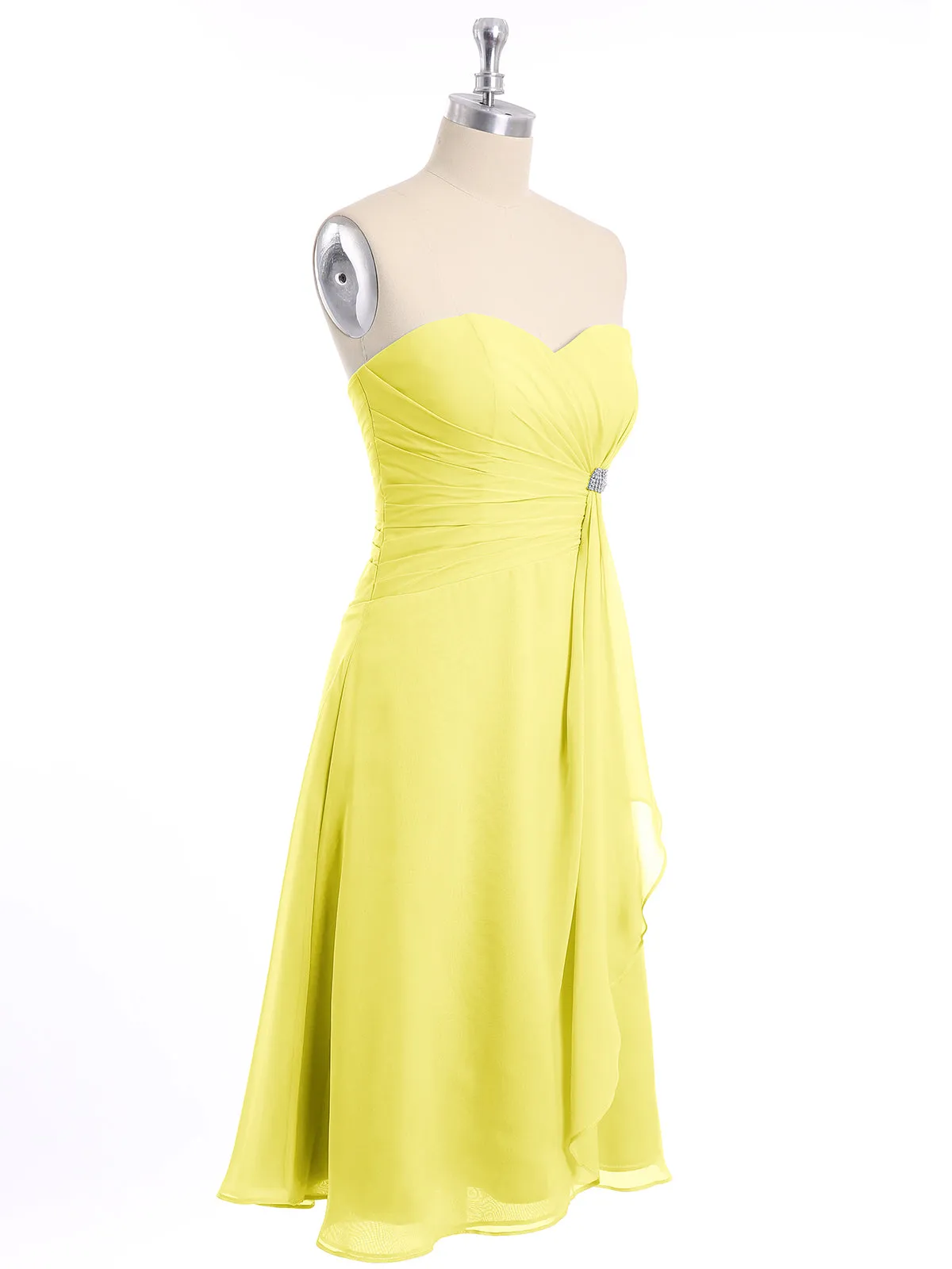 Knee Length Chiffon Dress with Sweetheart Neck-Lemon