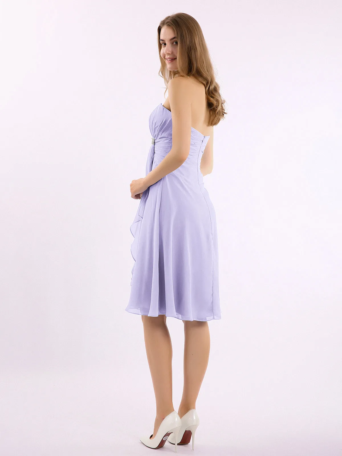 Knee Length Chiffon Dress with Sweetheart Neck-Lilac Plus Size