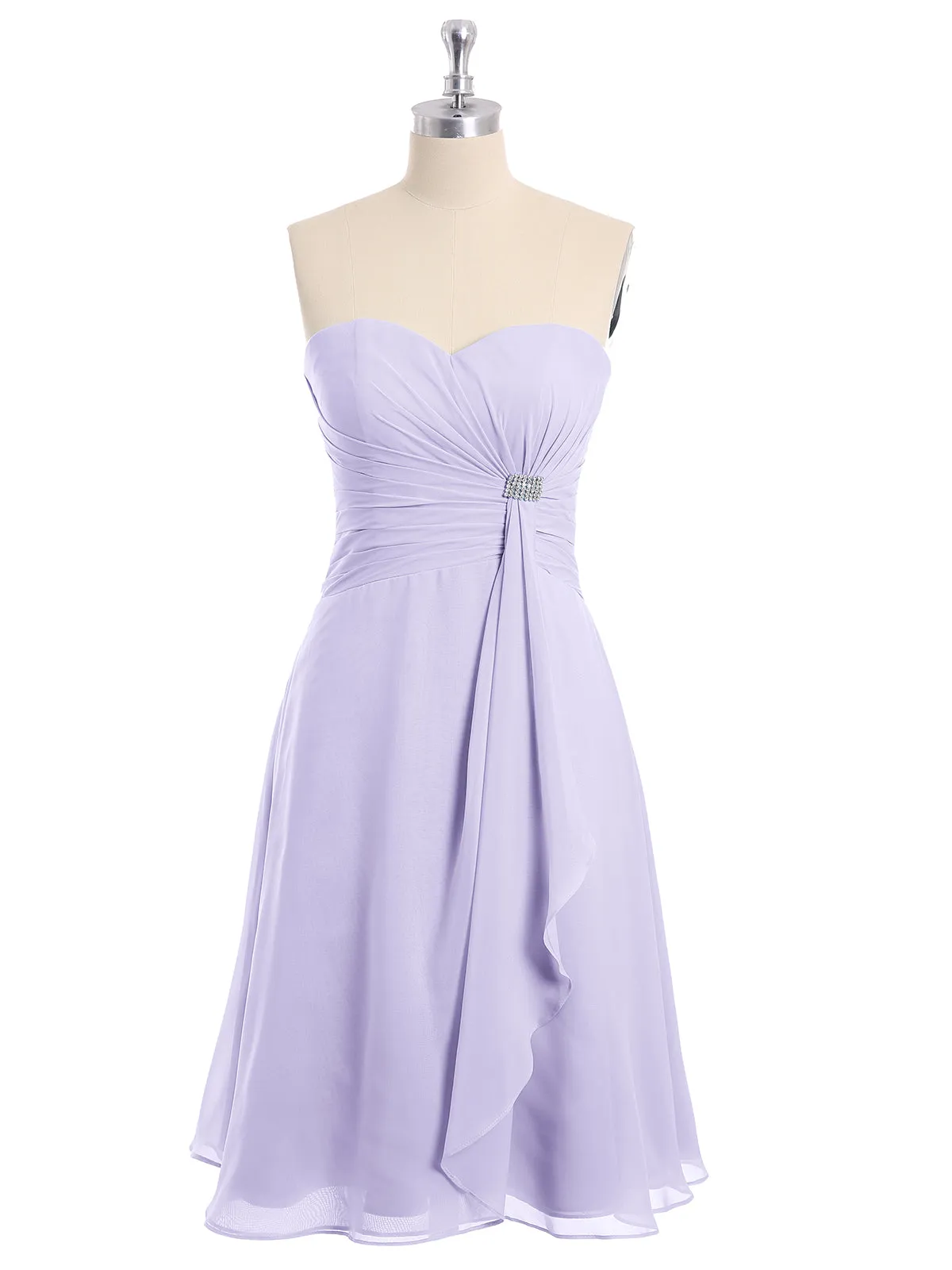 Knee Length Chiffon Dress with Sweetheart Neck-Lilac Plus Size