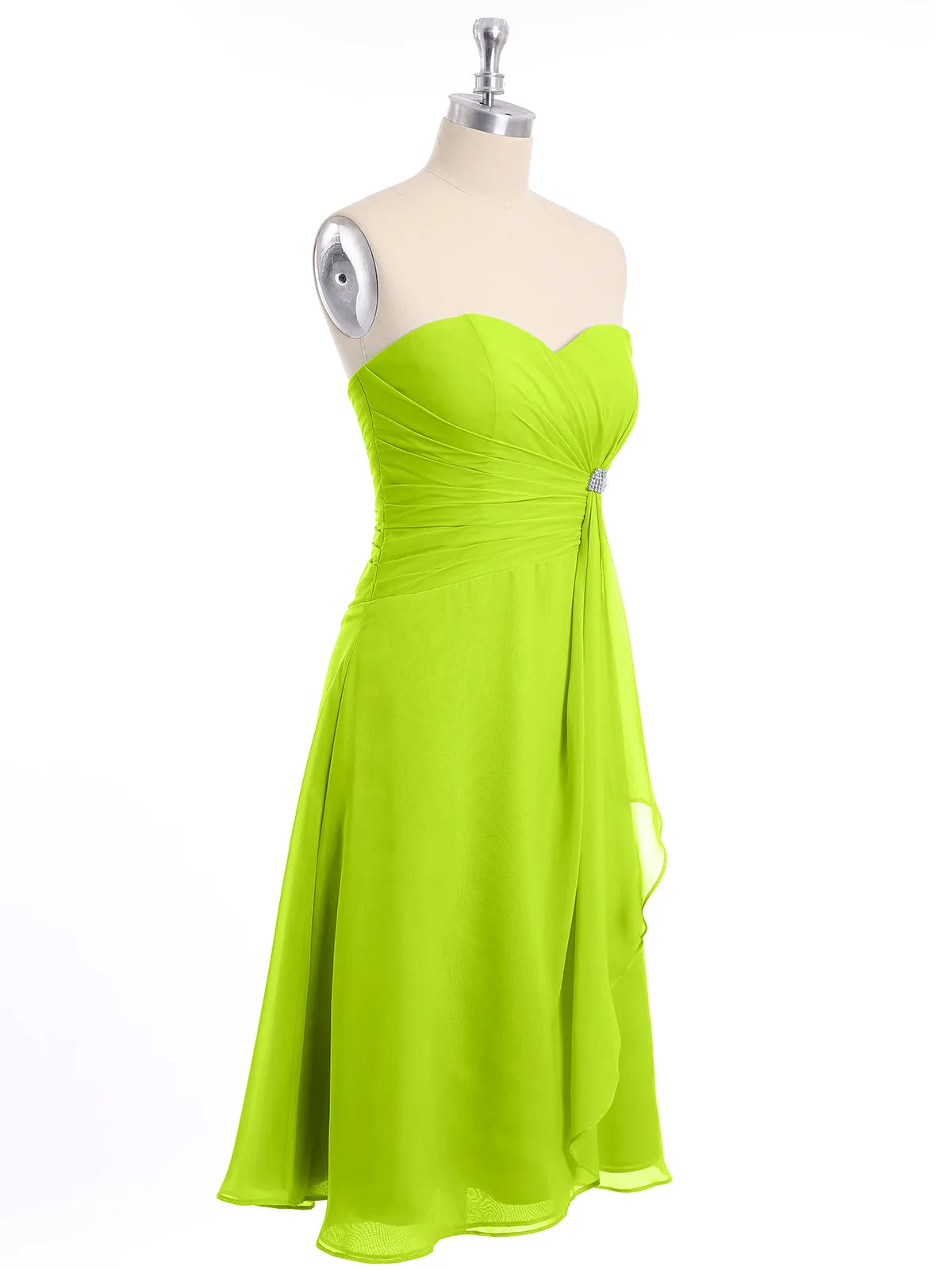 Knee Length Chiffon Dress with Sweetheart Neck-Lime Green