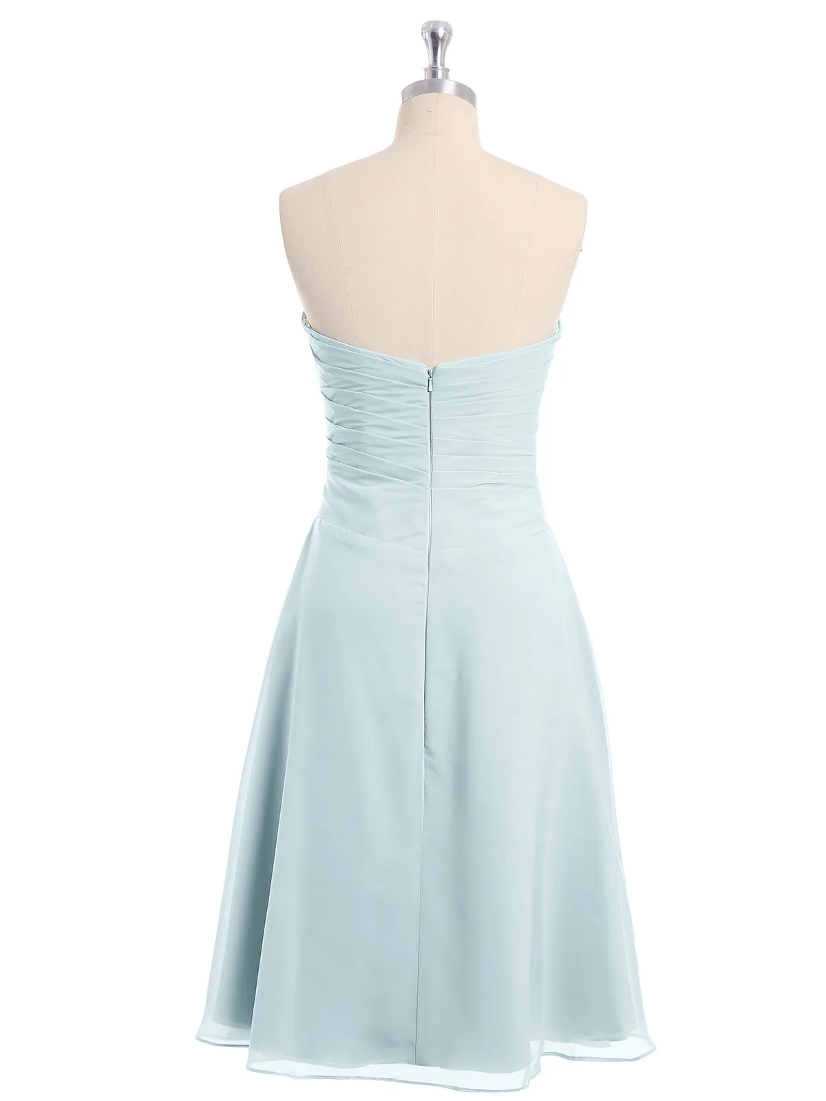 Knee Length Chiffon Dress with Sweetheart Neck-Mist