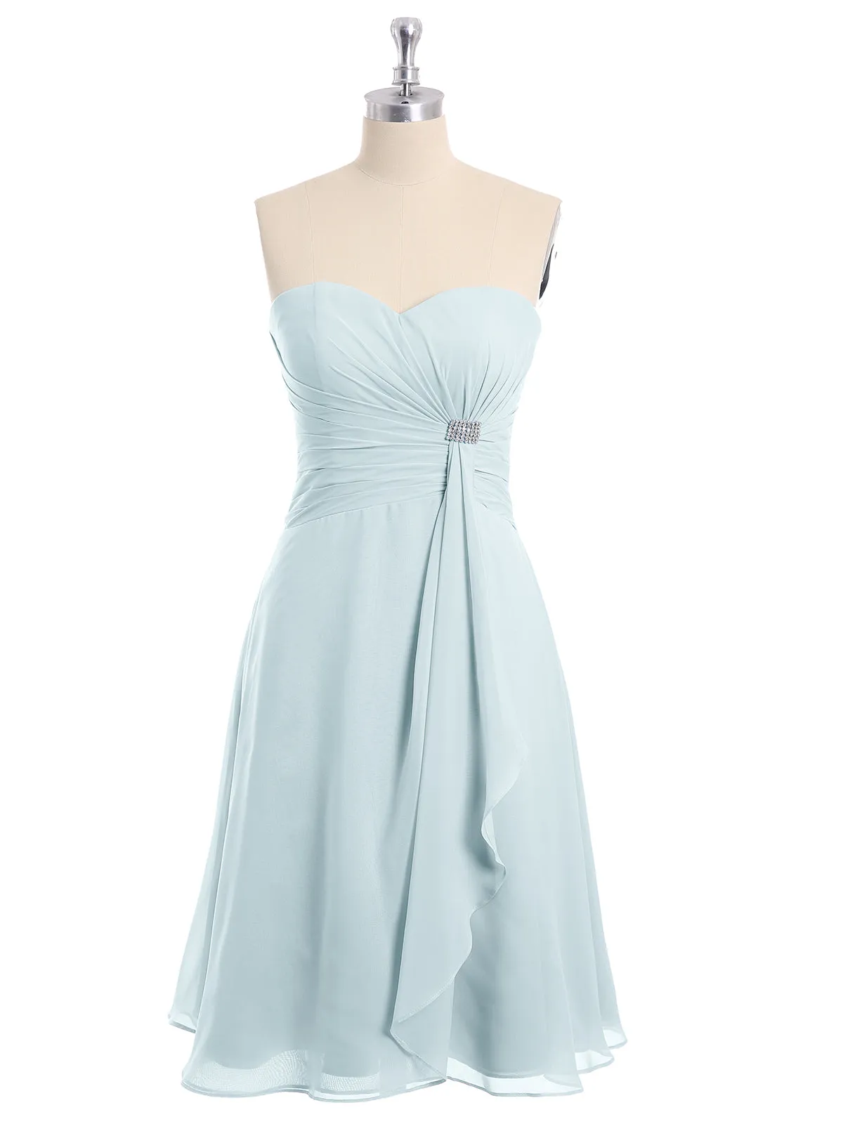 Knee Length Chiffon Dress with Sweetheart Neck-Mist