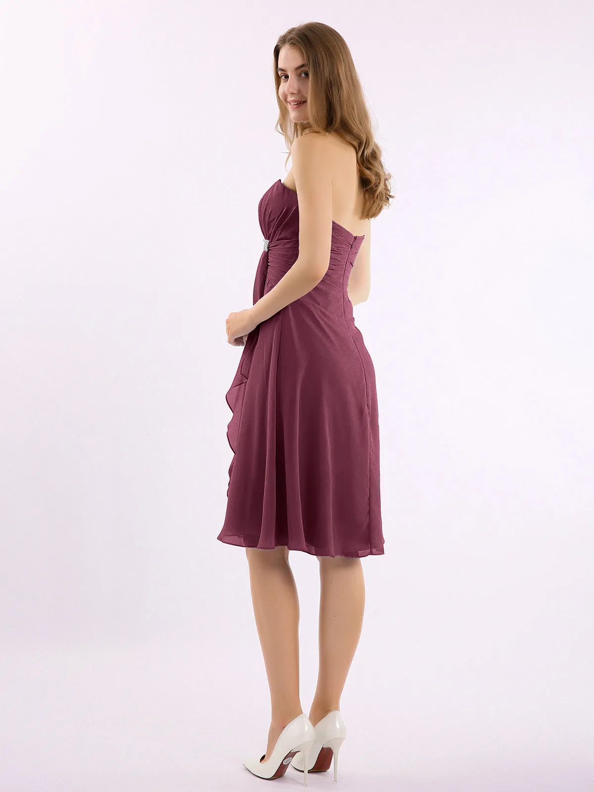 Knee Length Chiffon Dress with Sweetheart Neck-Mulberry Plus Size