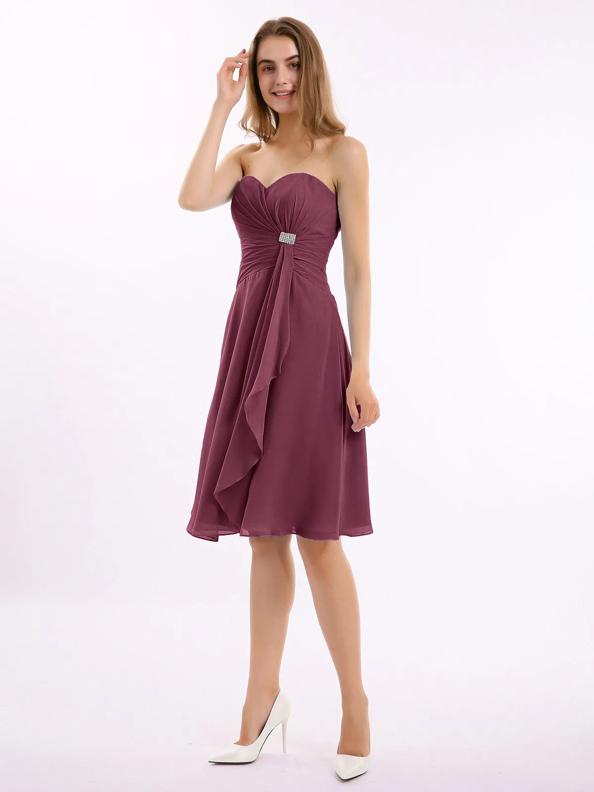 Knee Length Chiffon Dress with Sweetheart Neck-Mulberry Plus Size