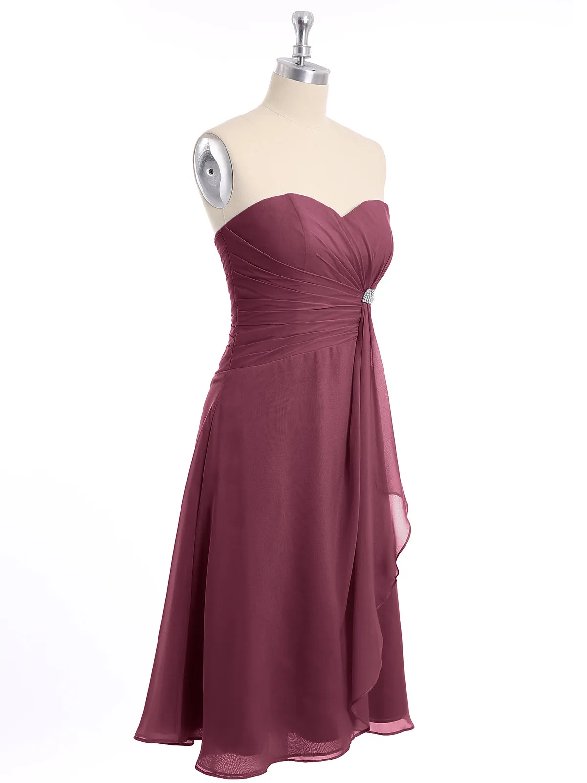 Knee Length Chiffon Dress with Sweetheart Neck-Mulberry Plus Size