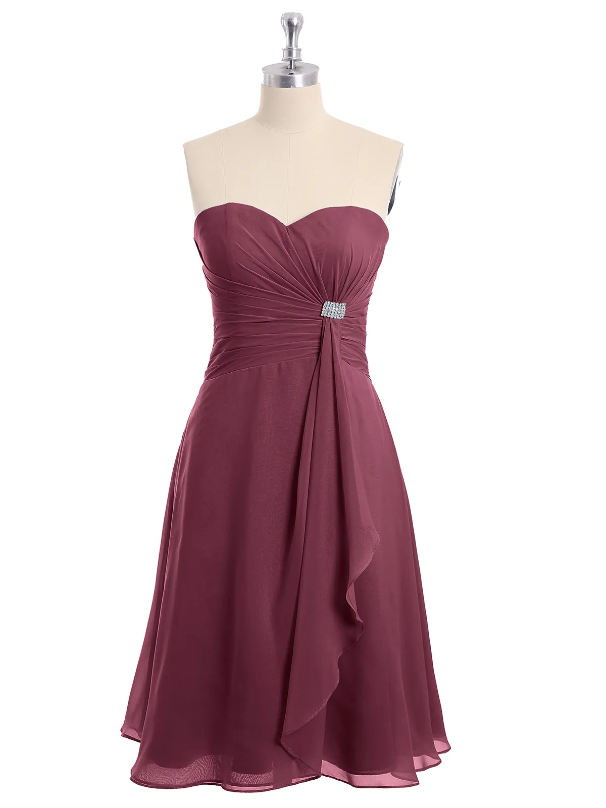 Knee Length Chiffon Dress with Sweetheart Neck-Mulberry Plus Size