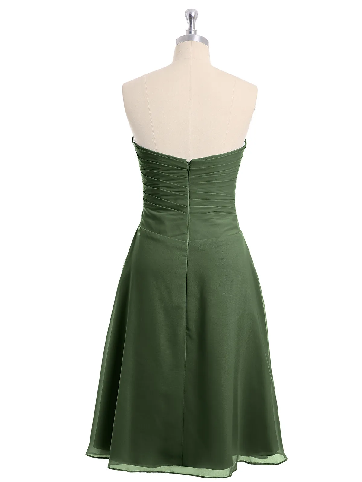 Knee Length Chiffon Dress with Sweetheart Neck-Olive Green