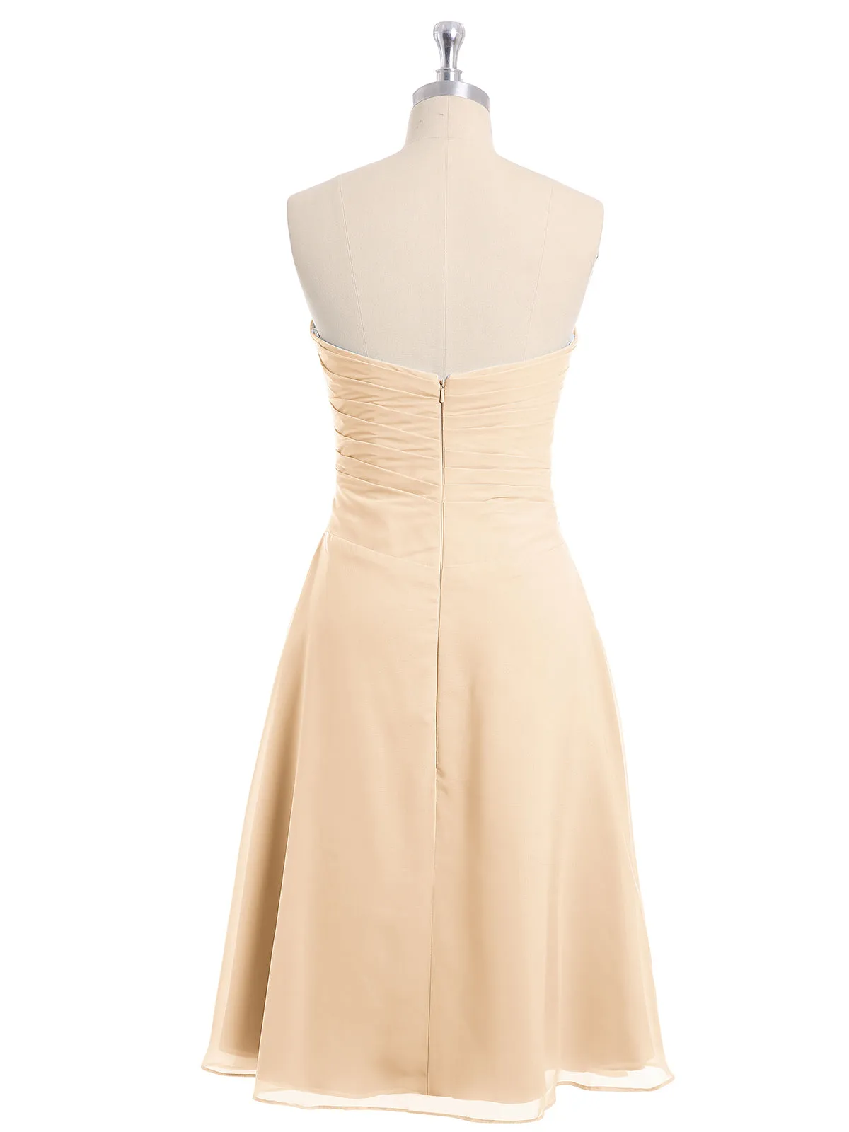 Knee Length Chiffon Dress with Sweetheart Neck-Peach