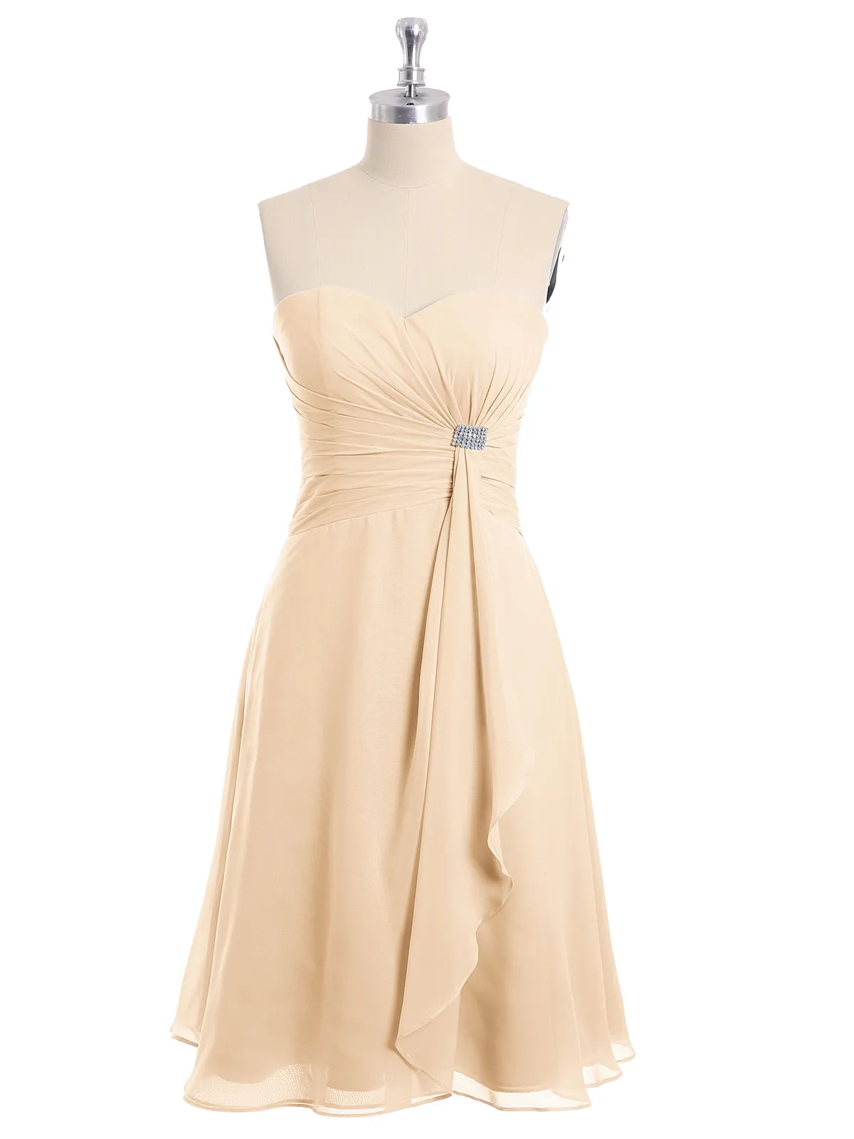 Knee Length Chiffon Dress with Sweetheart Neck-Peach