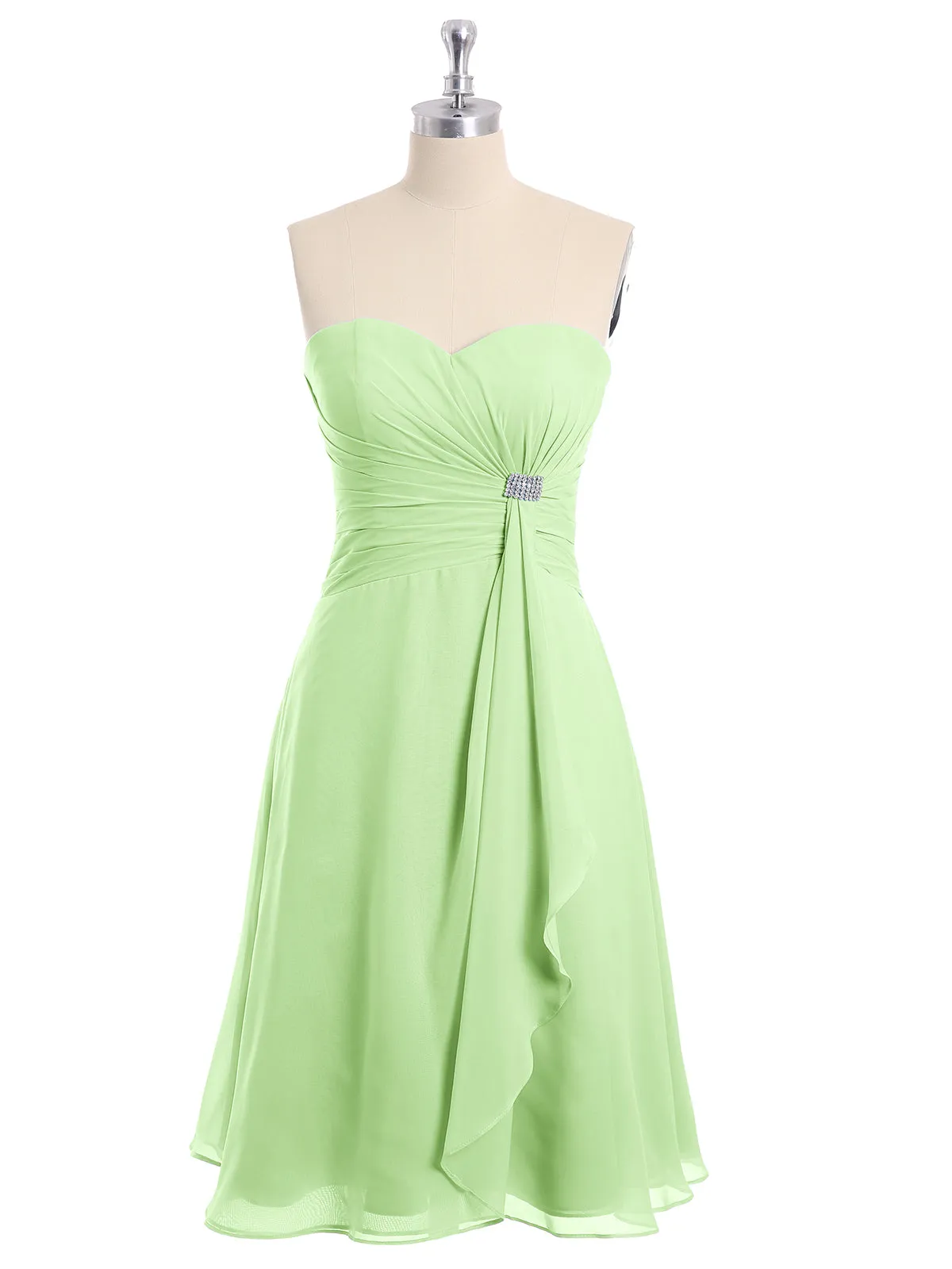 Knee Length Chiffon Dress with Sweetheart Neck-Sage Plus Size