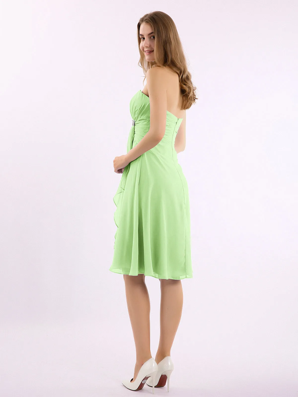 Knee Length Chiffon Dress with Sweetheart Neck-Sage Plus Size