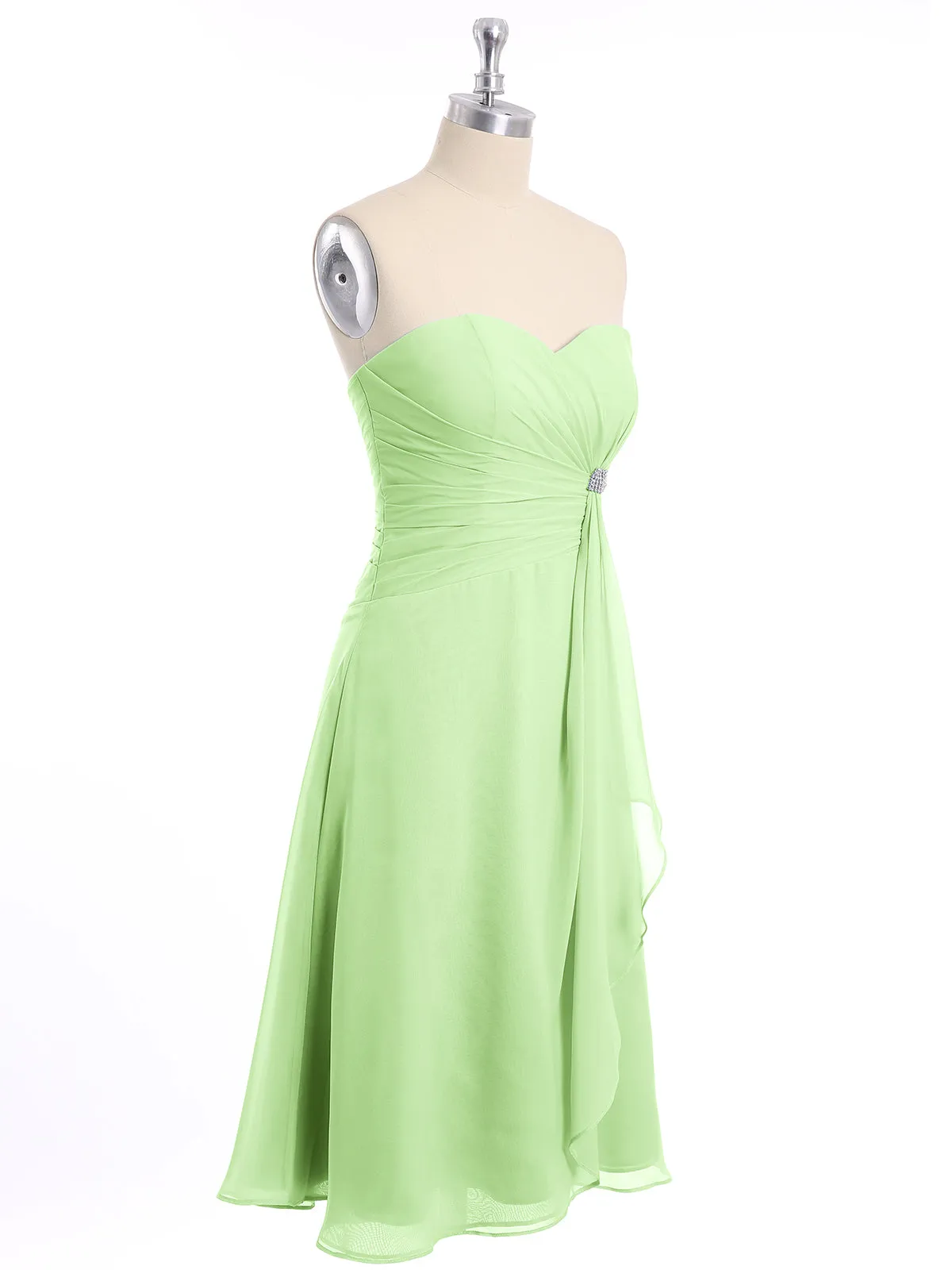 Knee Length Chiffon Dress with Sweetheart Neck-Sage Plus Size