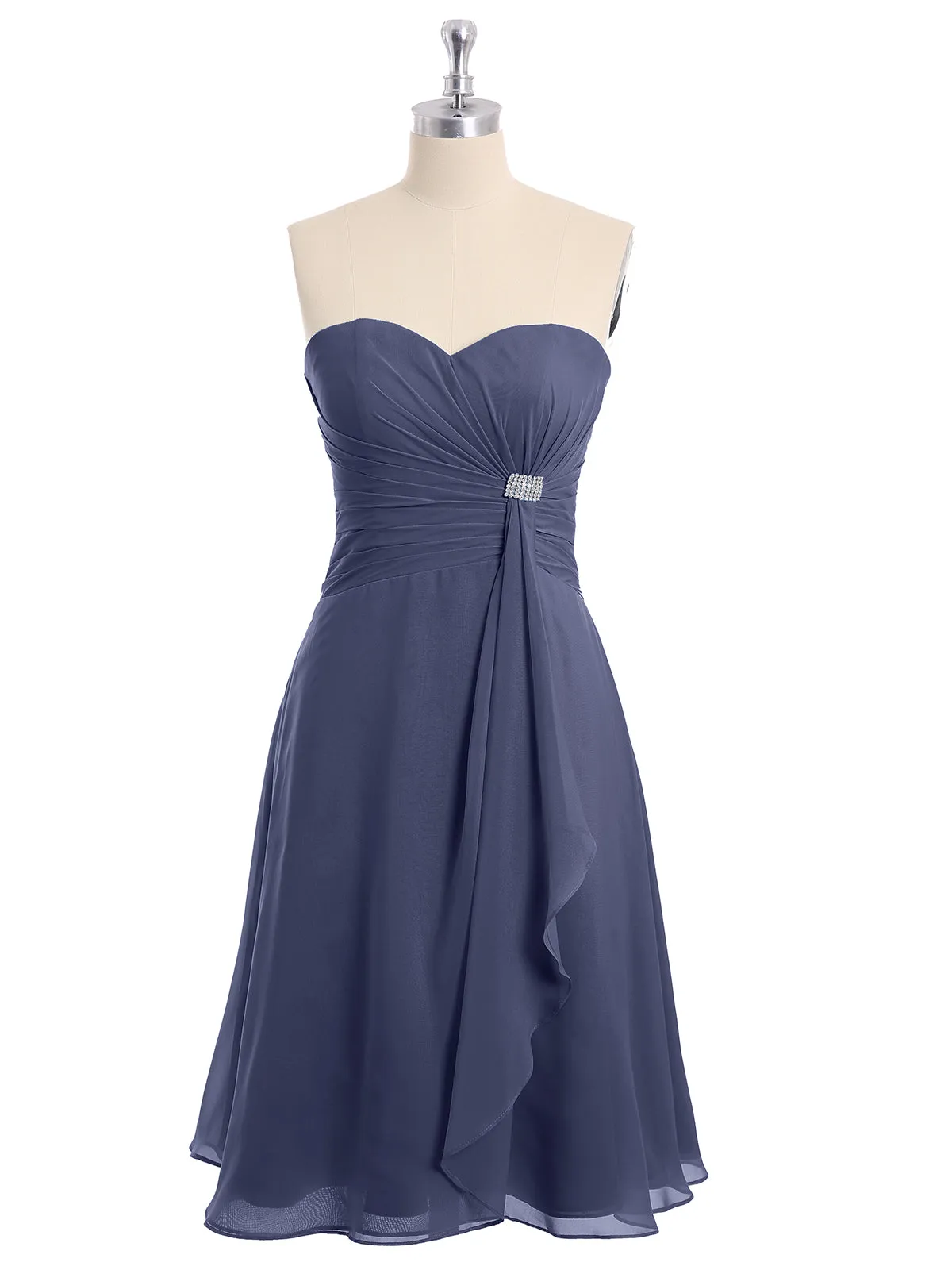 Knee Length Chiffon Dress with Sweetheart Neck-Stormy