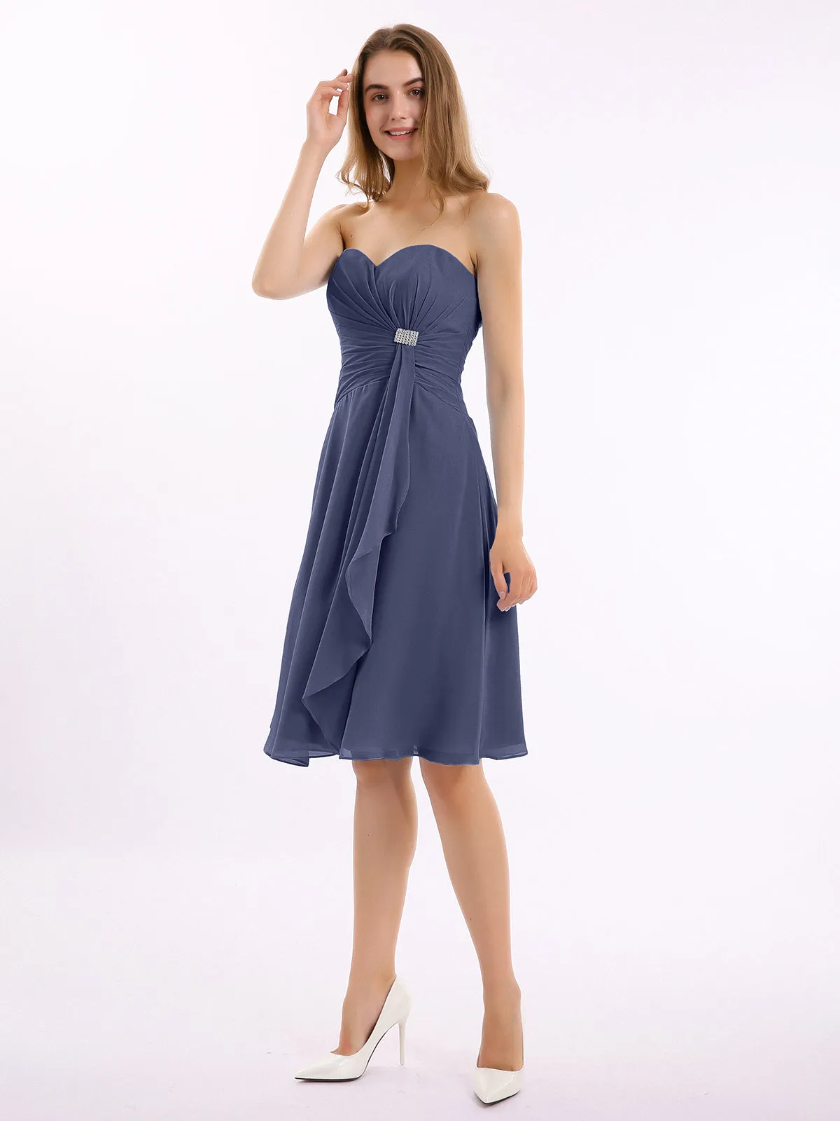 Knee Length Chiffon Dress with Sweetheart Neck-Stormy