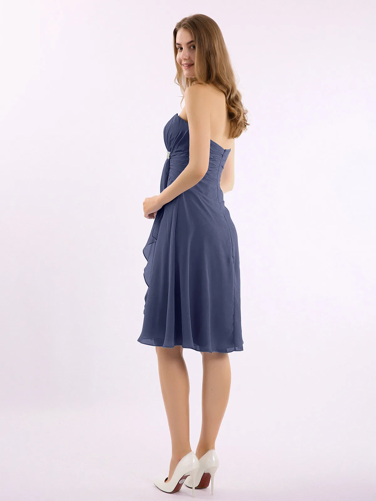 Knee Length Chiffon Dress with Sweetheart Neck-Stormy