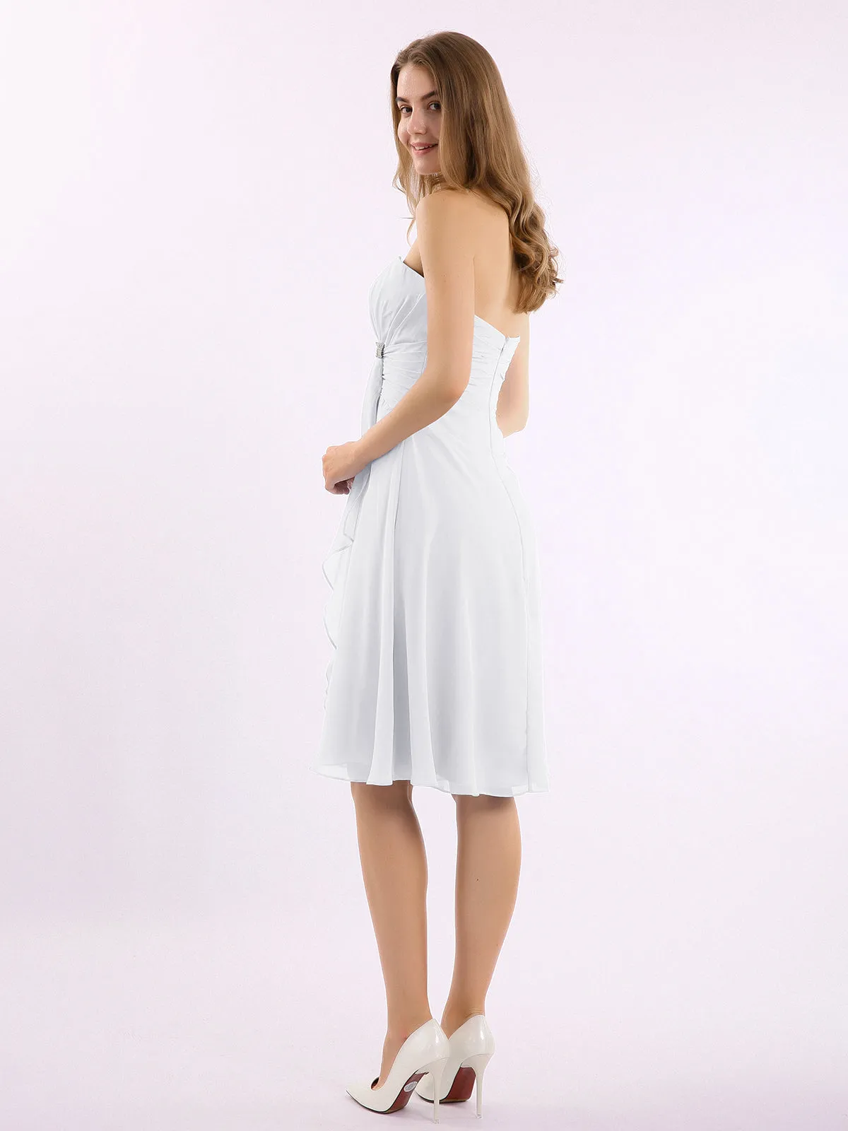 Knee Length Chiffon Dress with Sweetheart Neck-White Plus Size