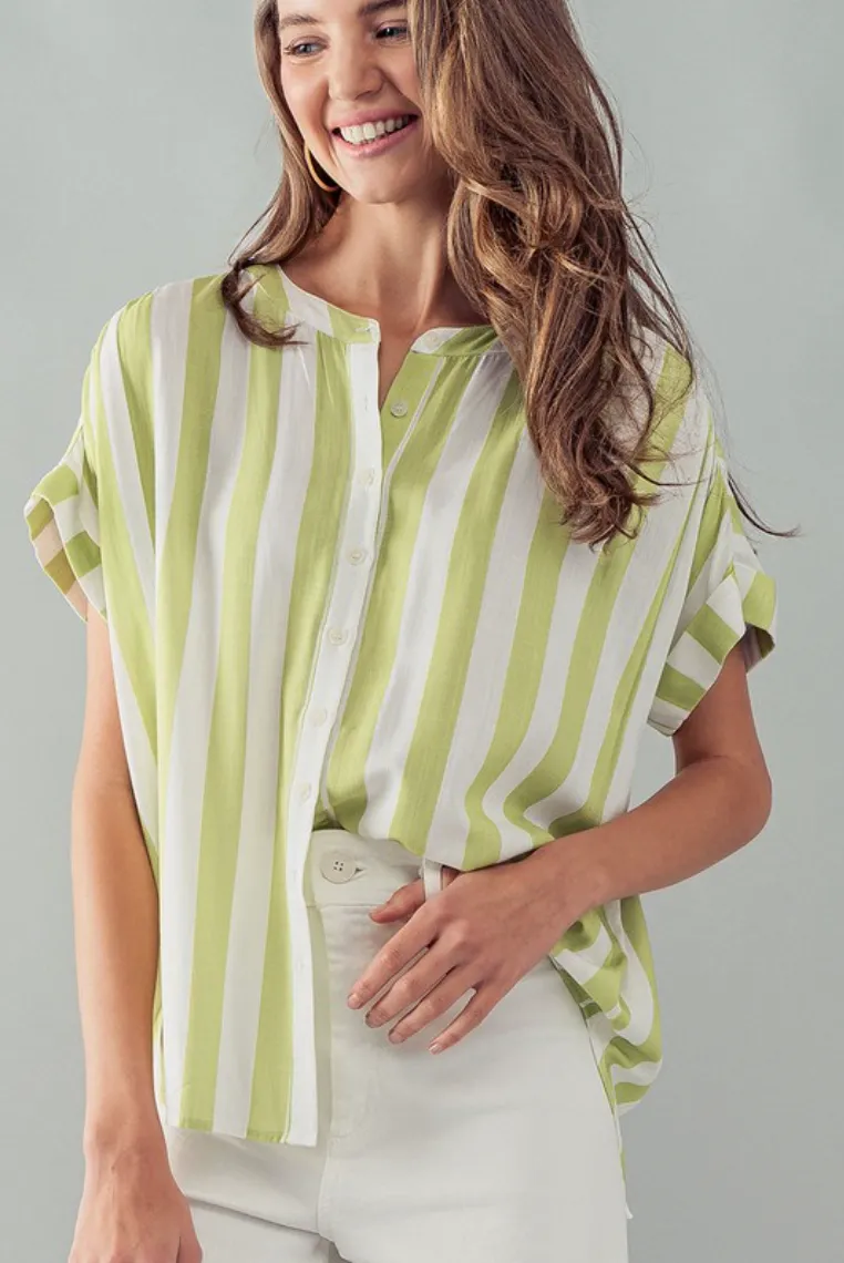 Lime Striped Cabana Blouse