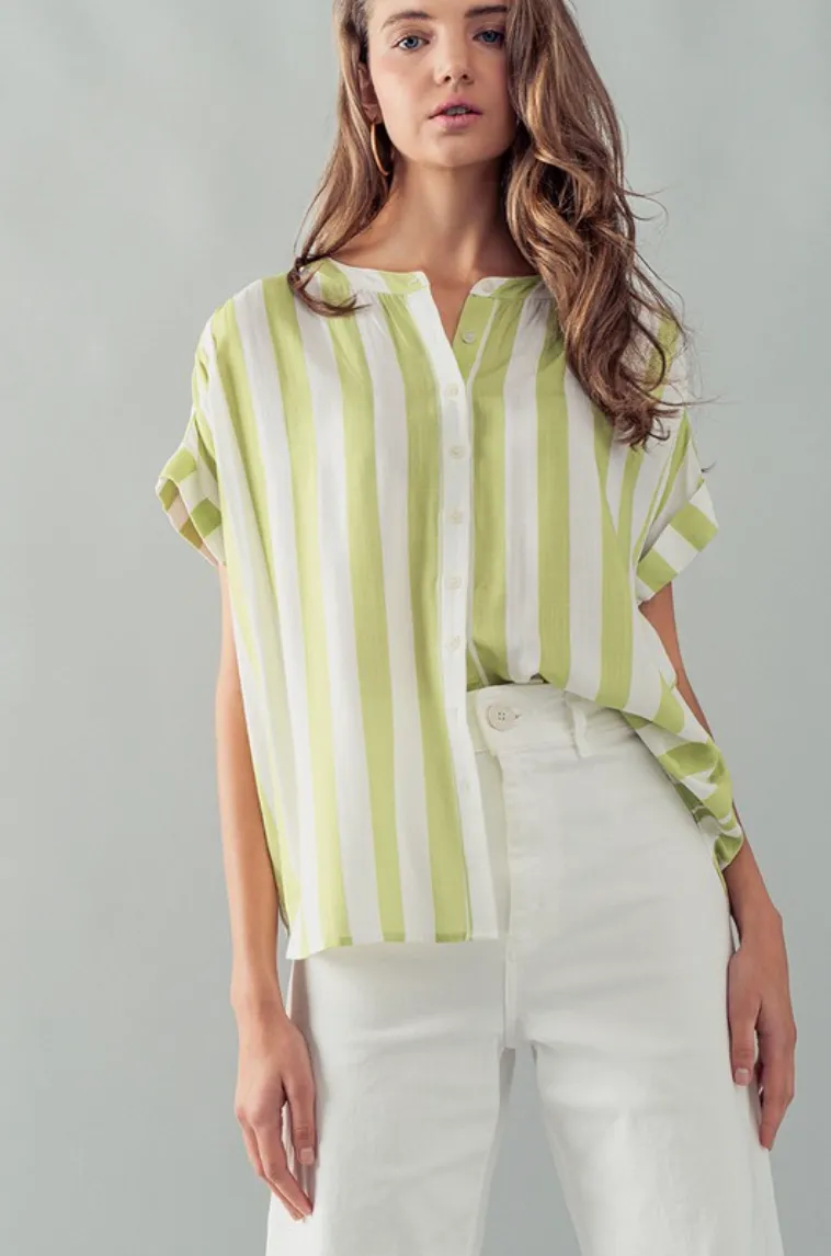 Lime Striped Cabana Blouse