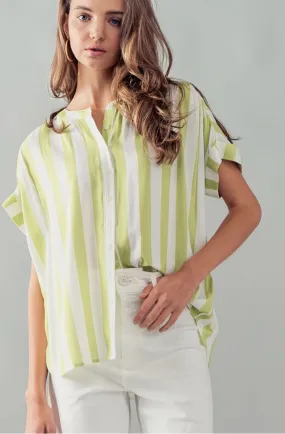 Lime Striped Cabana Blouse