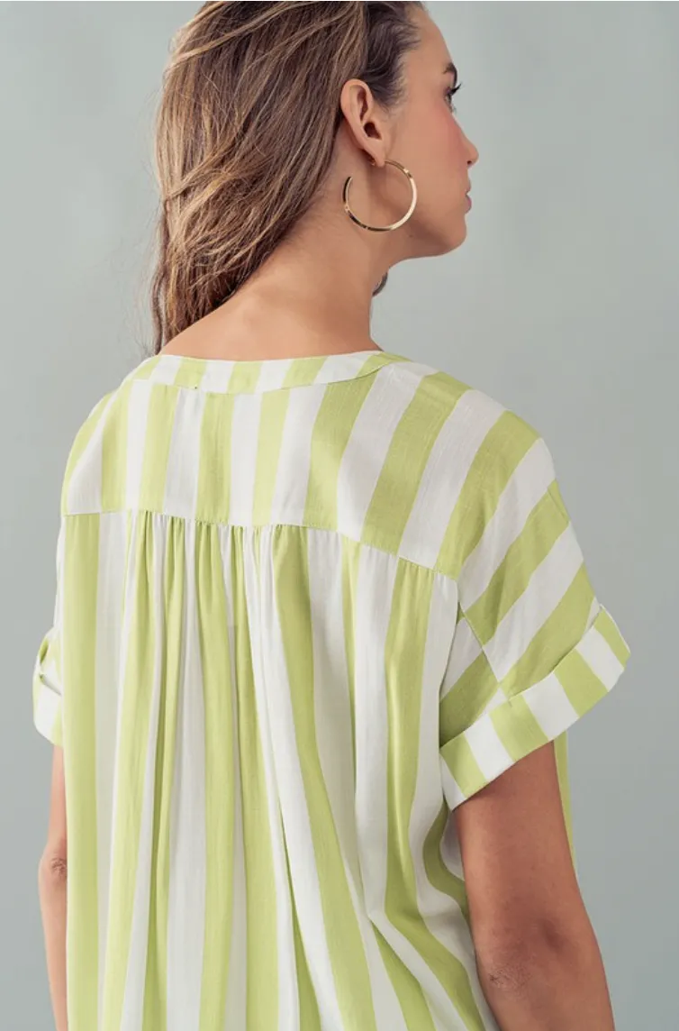 Lime Striped Cabana Blouse