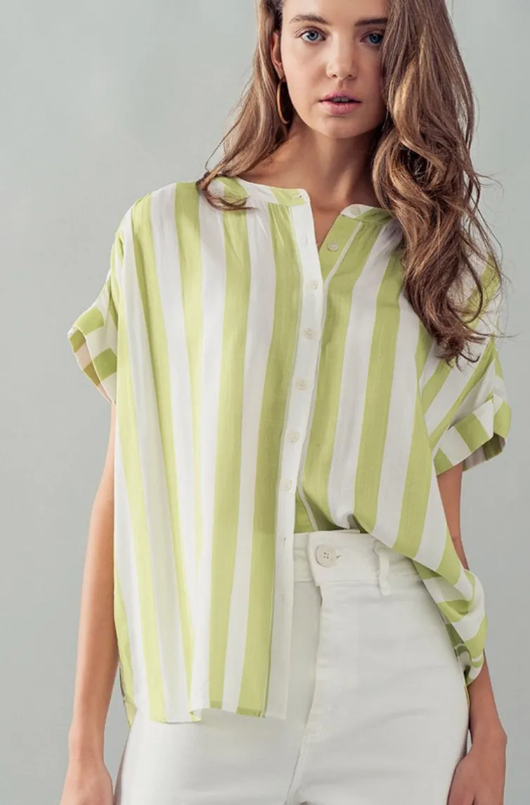 Lime Striped Cabana Blouse