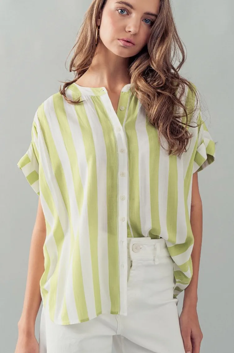 Lime Striped Cabana Blouse