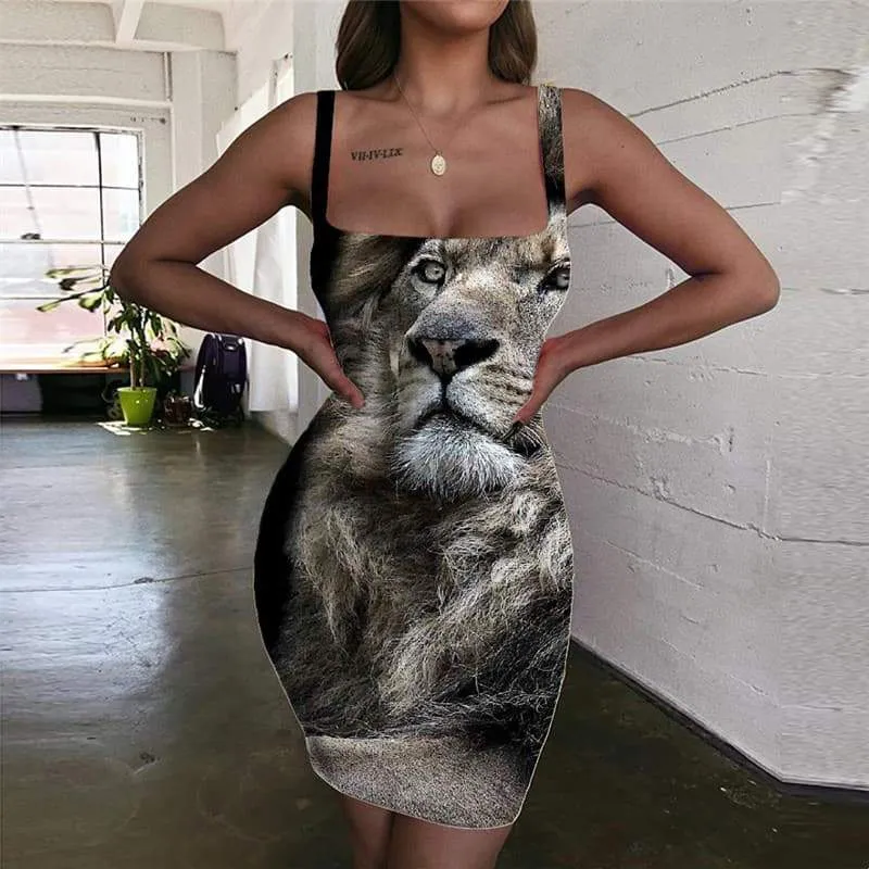 Lion Dress Women Animal Ladies Dresses Anime Vestido Sexy Harajuku Bodycon Dress Lively Sundress