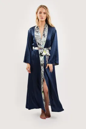 MALKA NILOFAR NAVY SILK ROBE