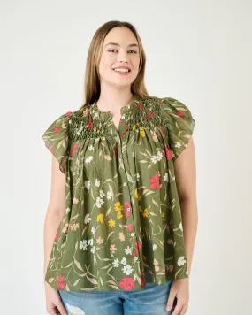 Marissa Smocked Floral Top | N686 GREEN