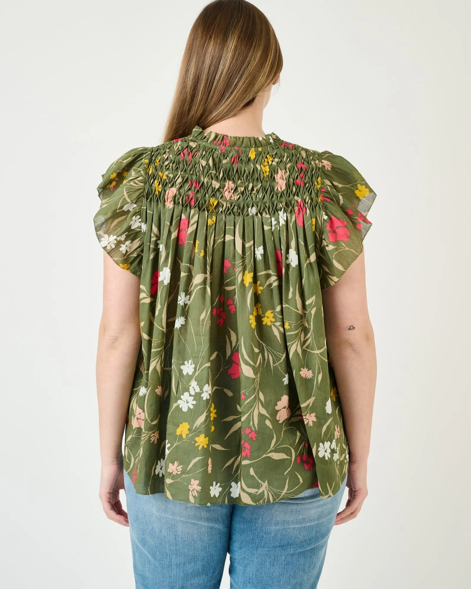 Marissa Smocked Floral Top | N686 GREEN