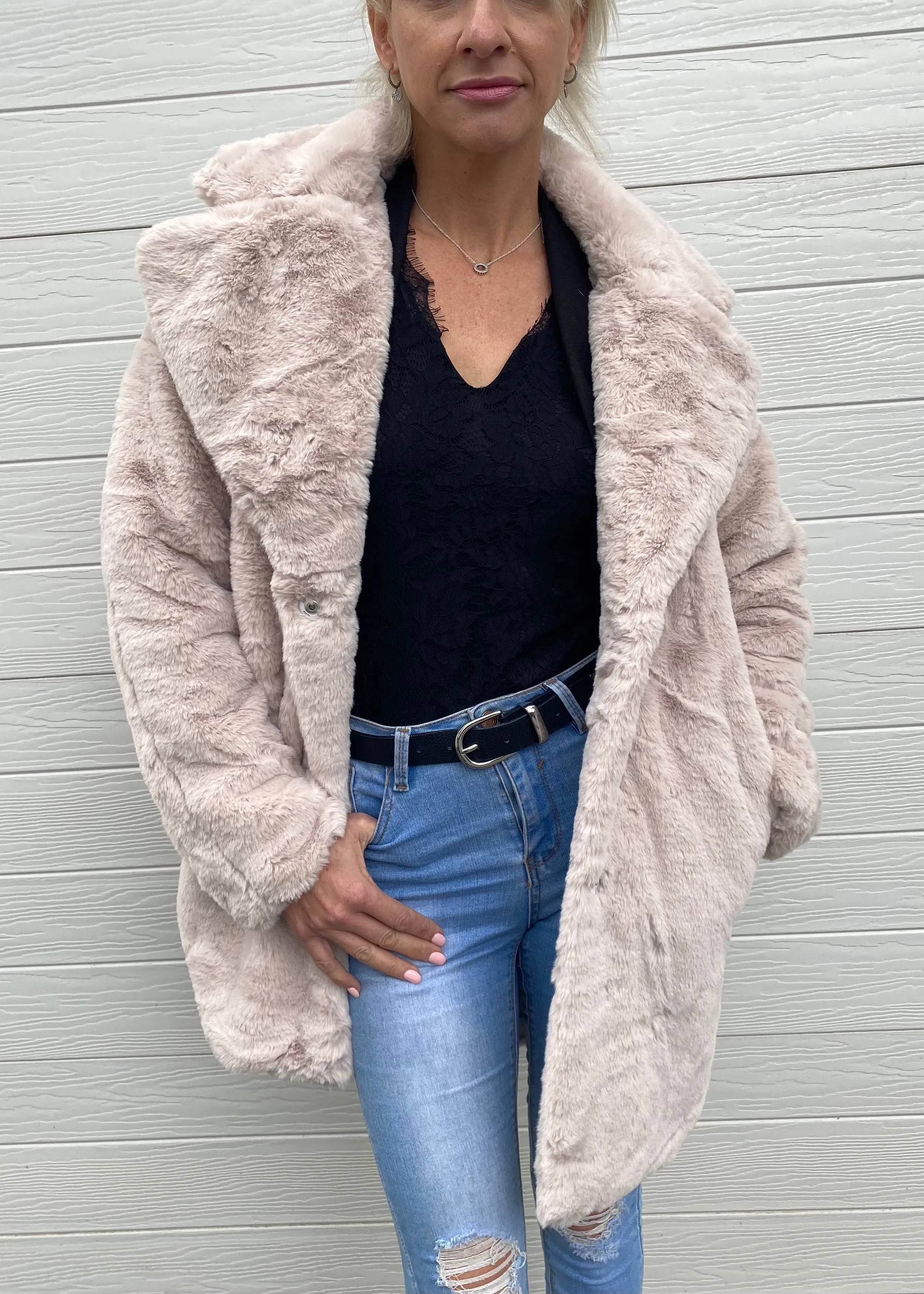 Maya Faux Fur Coat - Light Natural