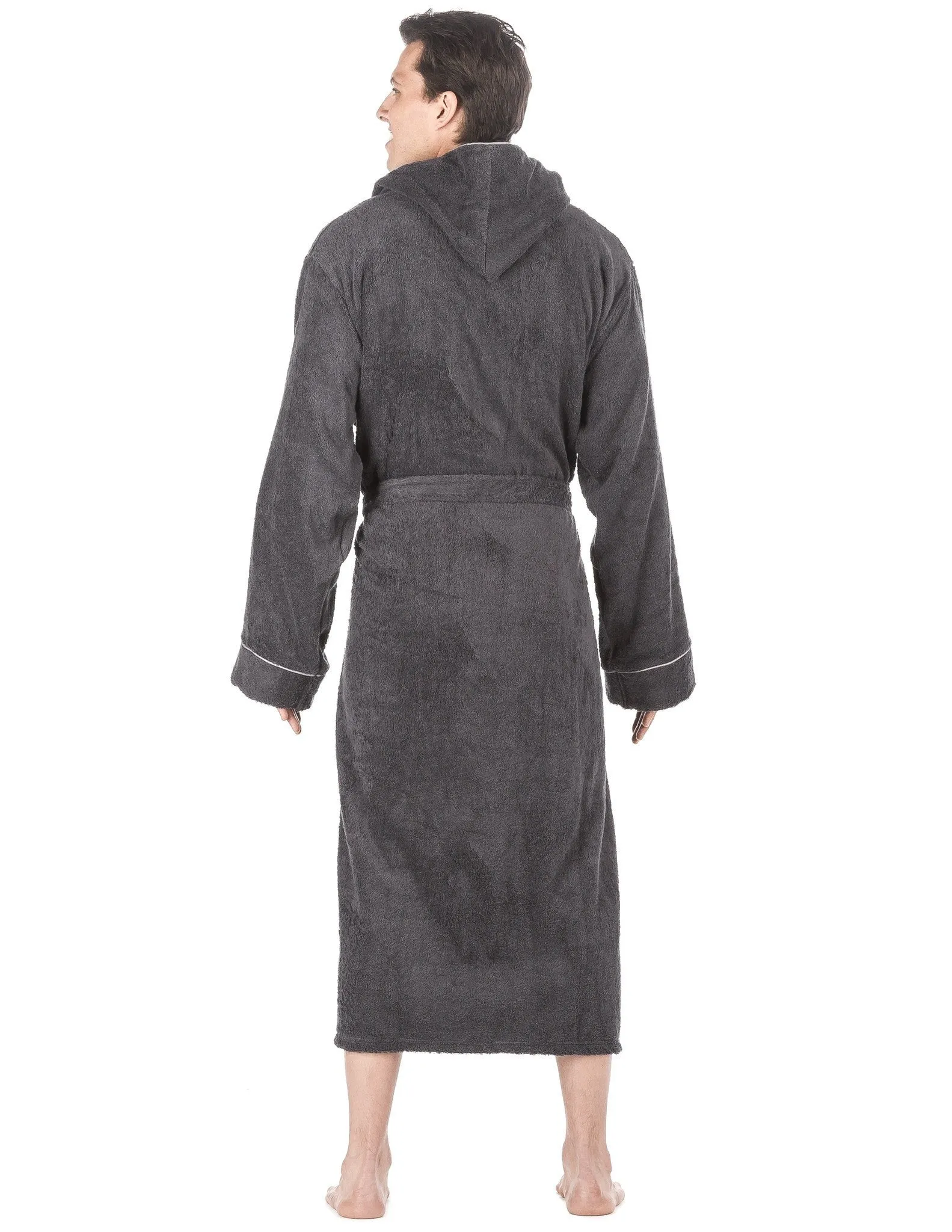 Men's 100% Cotton Terry Long Hooded Bathrobe