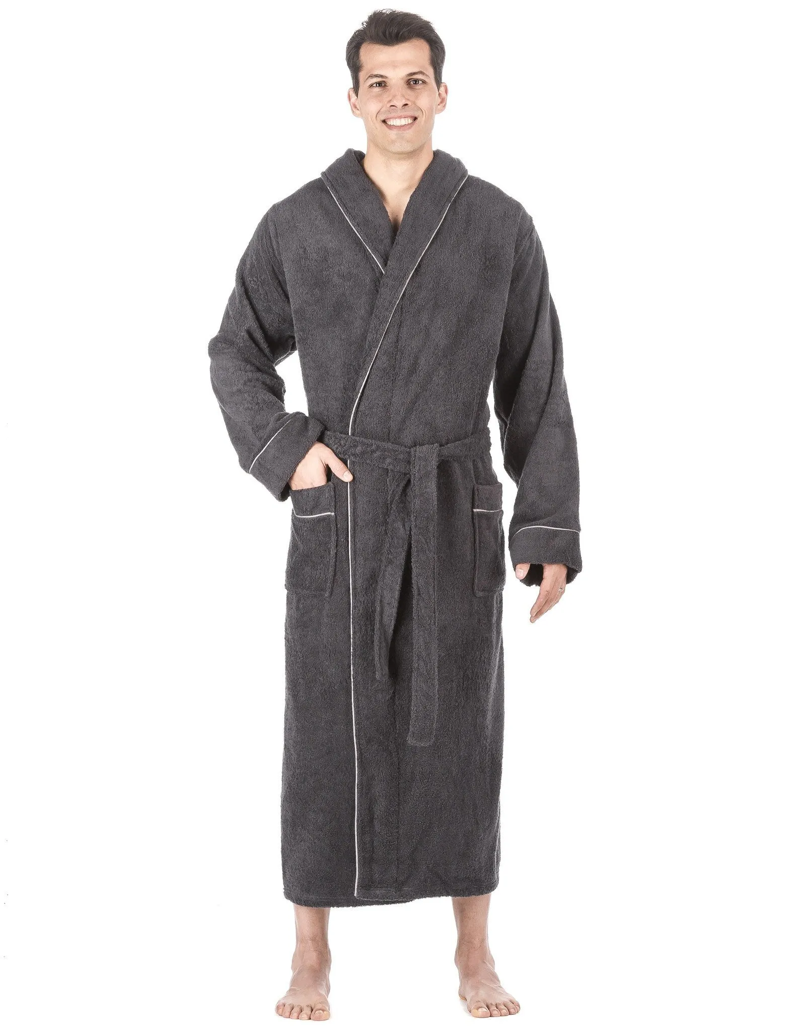 Men's 100% Cotton Terry Long Hooded Bathrobe